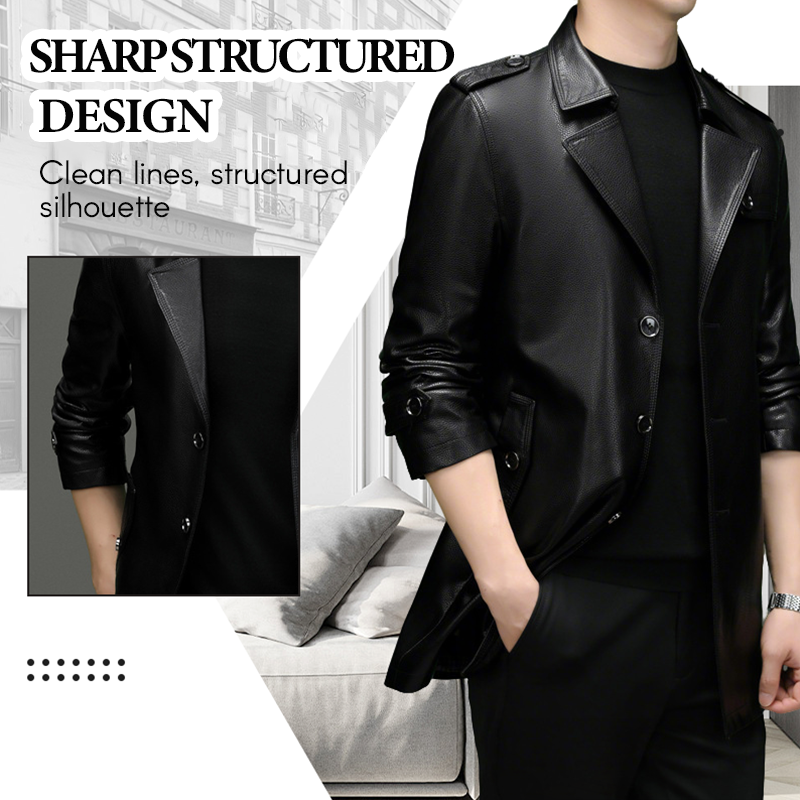 Men's Mid-Length Faux Leather Coat