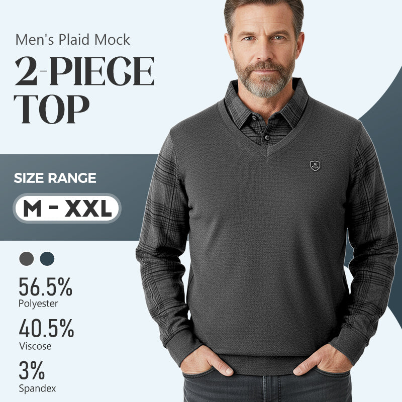 👕 60% OFF! 📢 Men's Plaid Mock 2-Piece Top – Stylish & Comfortable ✨