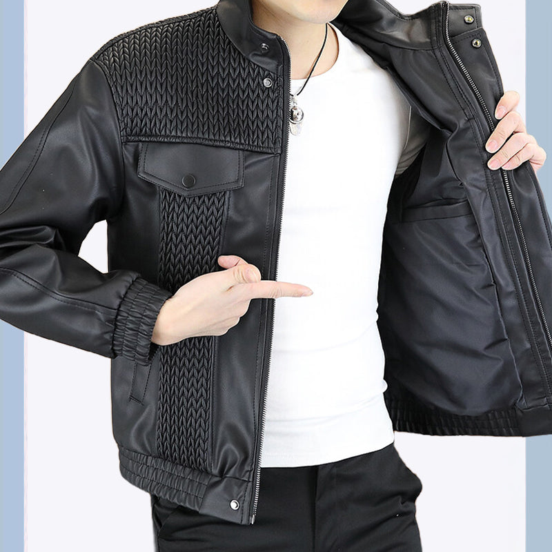 Men's Fashion Barley-Weave Leather Jacket