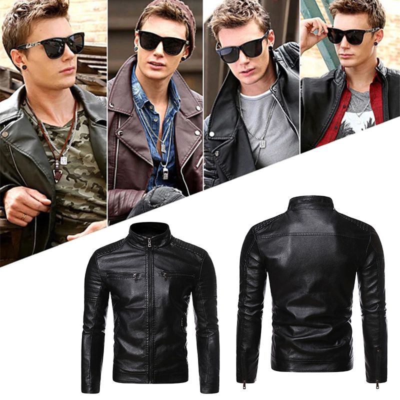 🔥Limited-time offer🔥Men’s Stand Collar Biker Leather Jacket