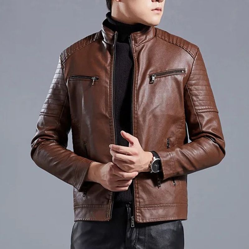 🔥Limited-time offer🔥Men’s Stand Collar Biker Leather Jacket