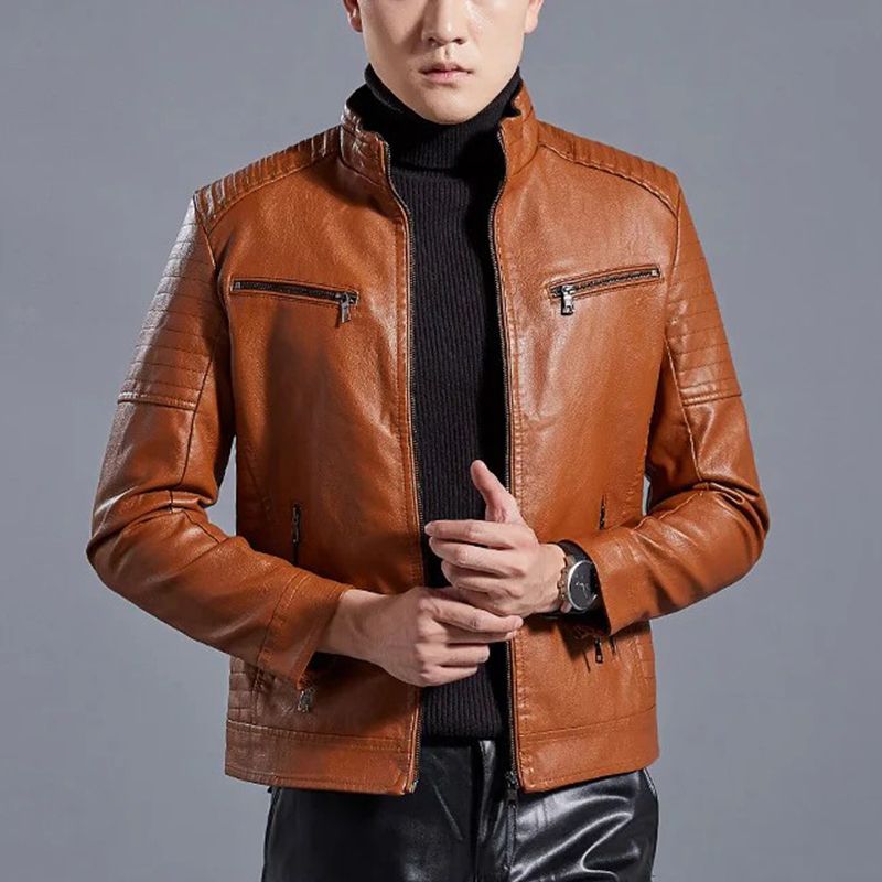 🔥Limited-time offer🔥Men’s Stand Collar Biker Leather Jacket
