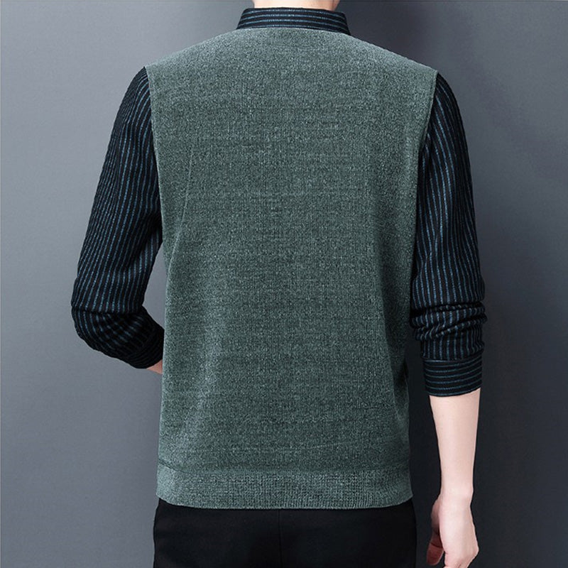 Men's Faux Plush Shirt&Sweater Fake 2-piece Top