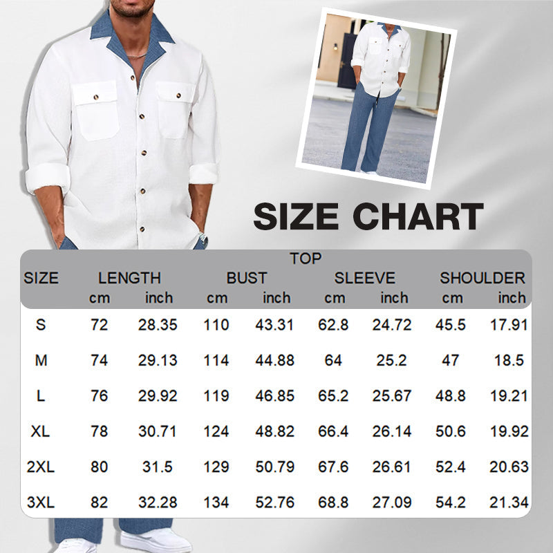 Men's Casual Lapel Long Sleeve Shirts ＆ Pants 2-Piece Set