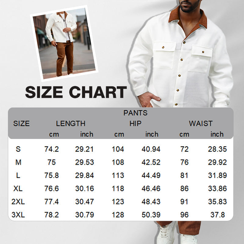 Men's Casual Lapel Long Sleeve Shirts ＆ Pants 2-Piece Set