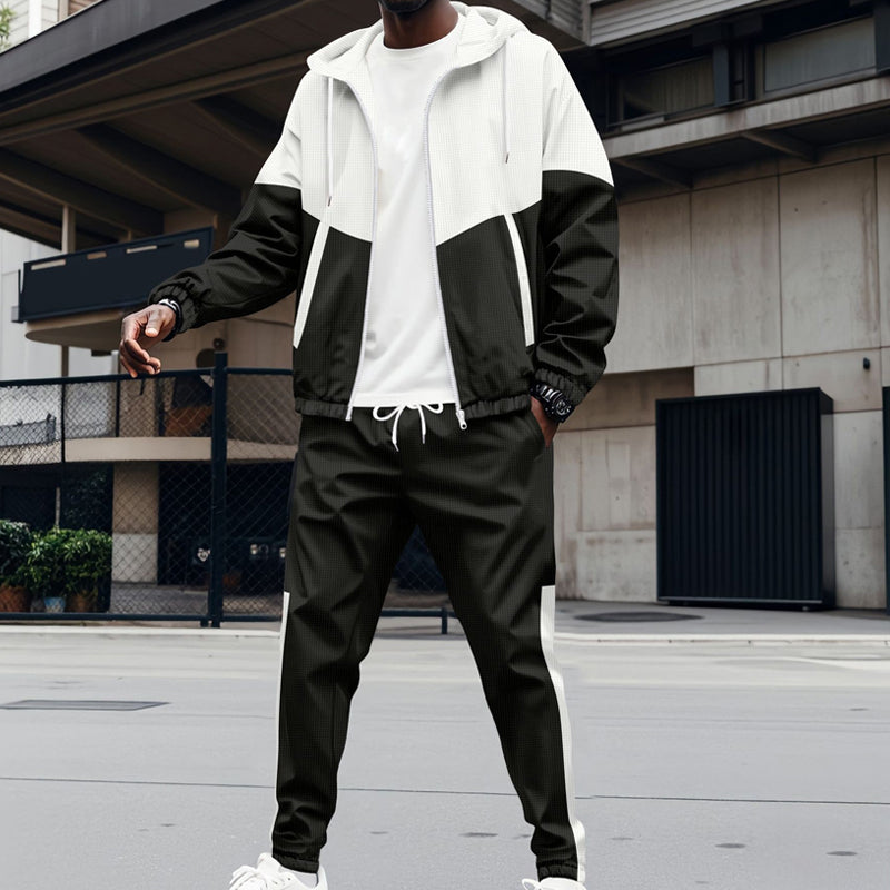 Men's Contrast Hoodie & Tapered Joggers Sports Set