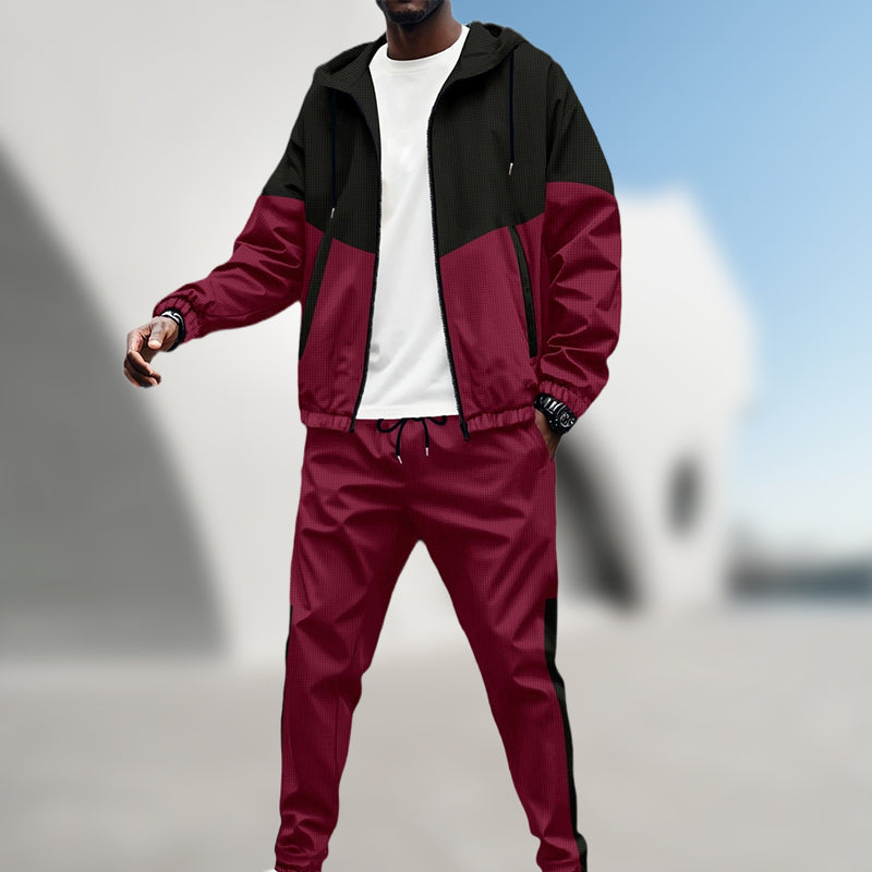 Men's Contrast Hoodie & Tapered Joggers Sports Set
