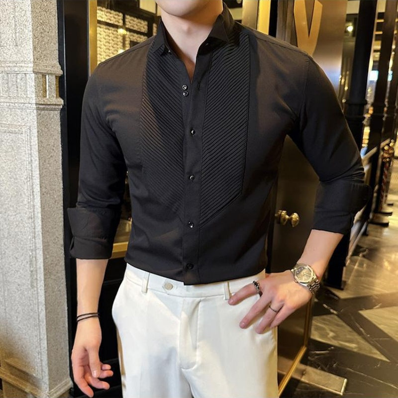 Men’s Vintage Pleated Front Long Sleeve Shirt