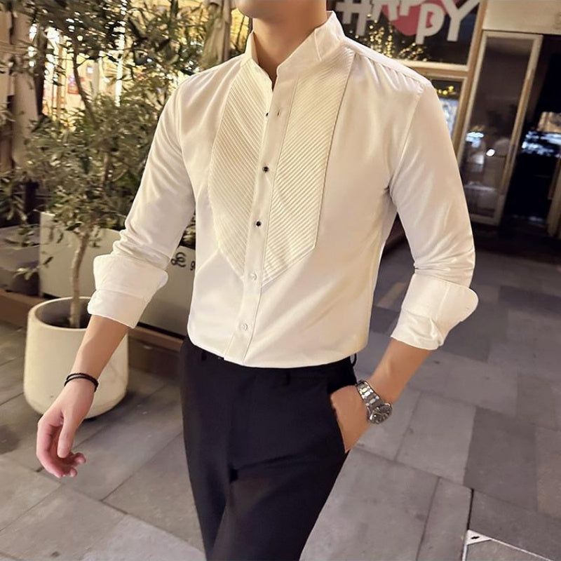 Men’s Vintage Pleated Front Long Sleeve Shirt