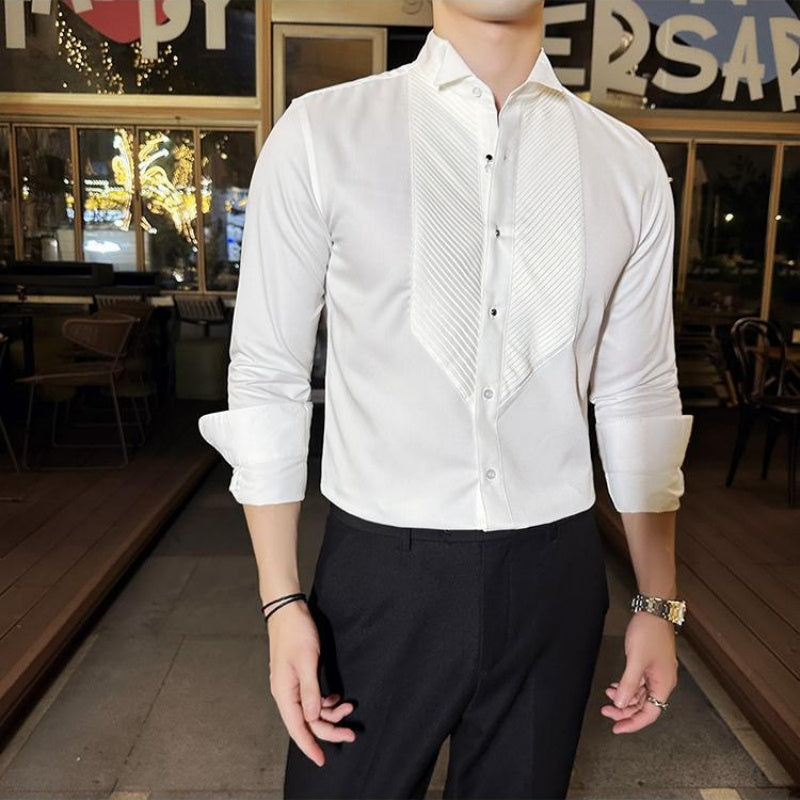 Men’s Vintage Pleated Front Long Sleeve Shirt