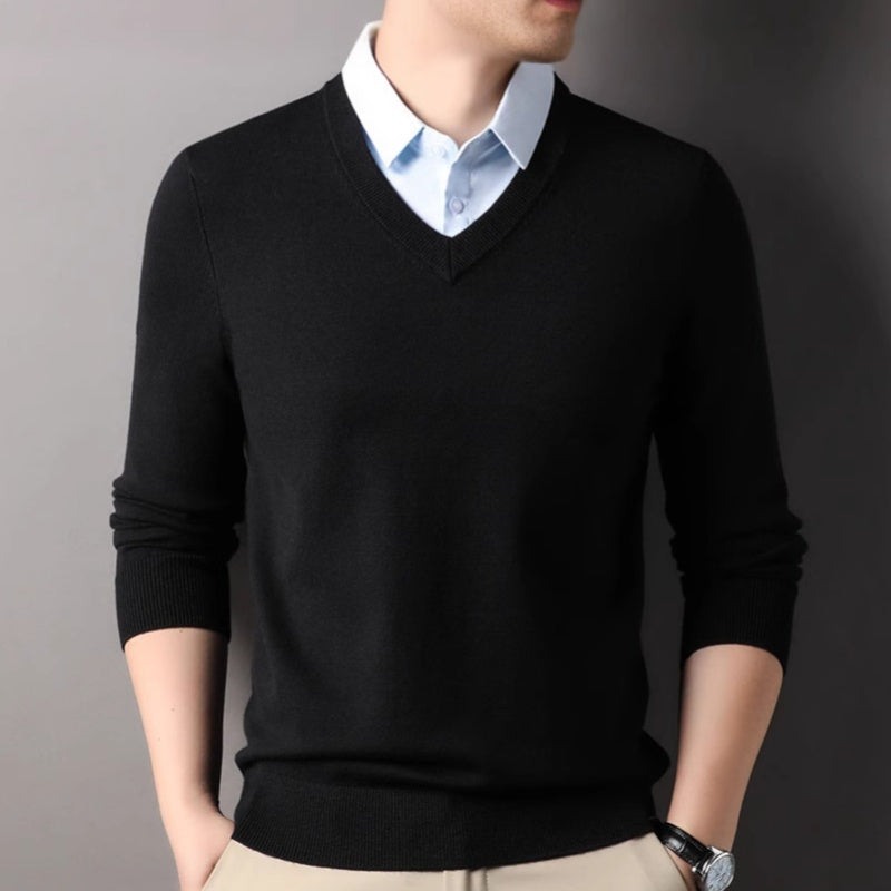 Men's Fake Two-Piece Pullover Knitted Sweater