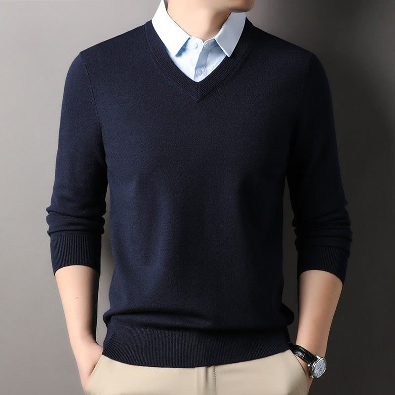 Men's Fake Two-Piece Pullover Knitted Sweater